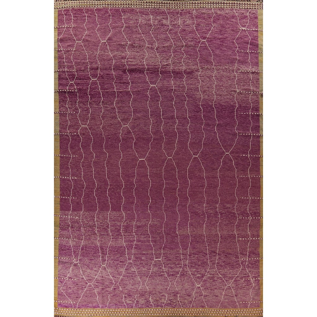 Purple Striped Moroccan Large Area Rug Hand-Knotted Wool Carpet - 11'11"x 15'10"