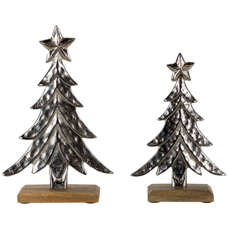 Pine Trees Textured Metal Christmas Tabletop Decorations - 11" - Set of 2