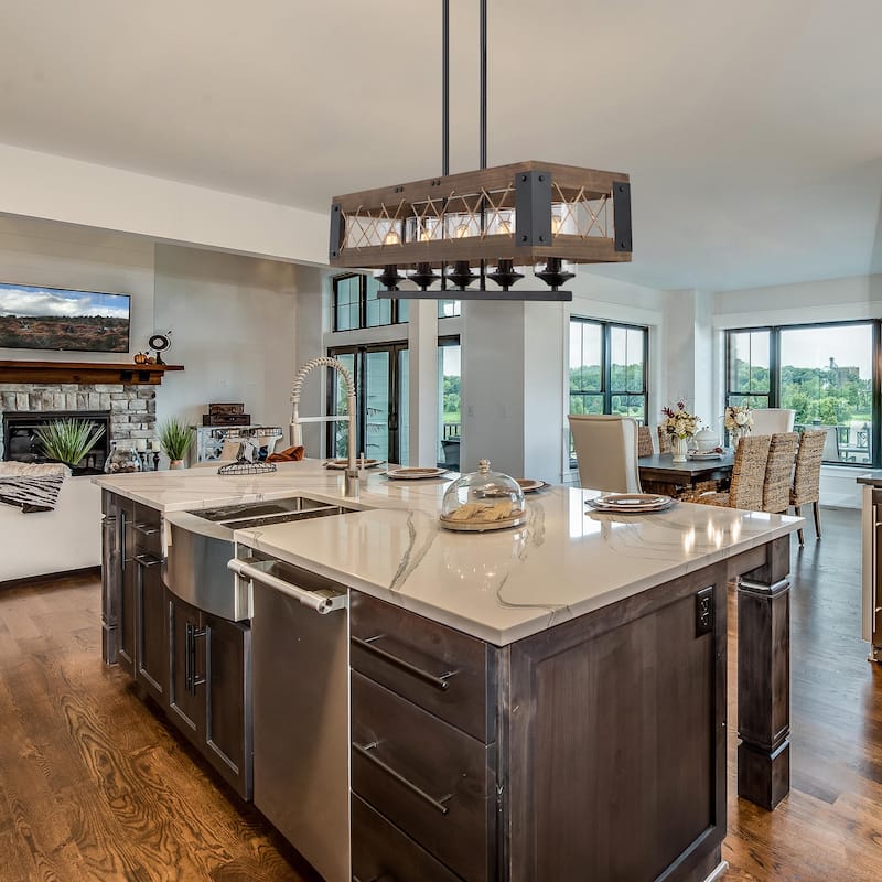 Farmhouse 5-Light Wood Chandelier Rustic Linear Island Lights