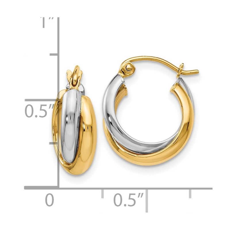 Curata 14k Two Tone Gold Polished Double Hoop Earrings (8mmx14mm)
