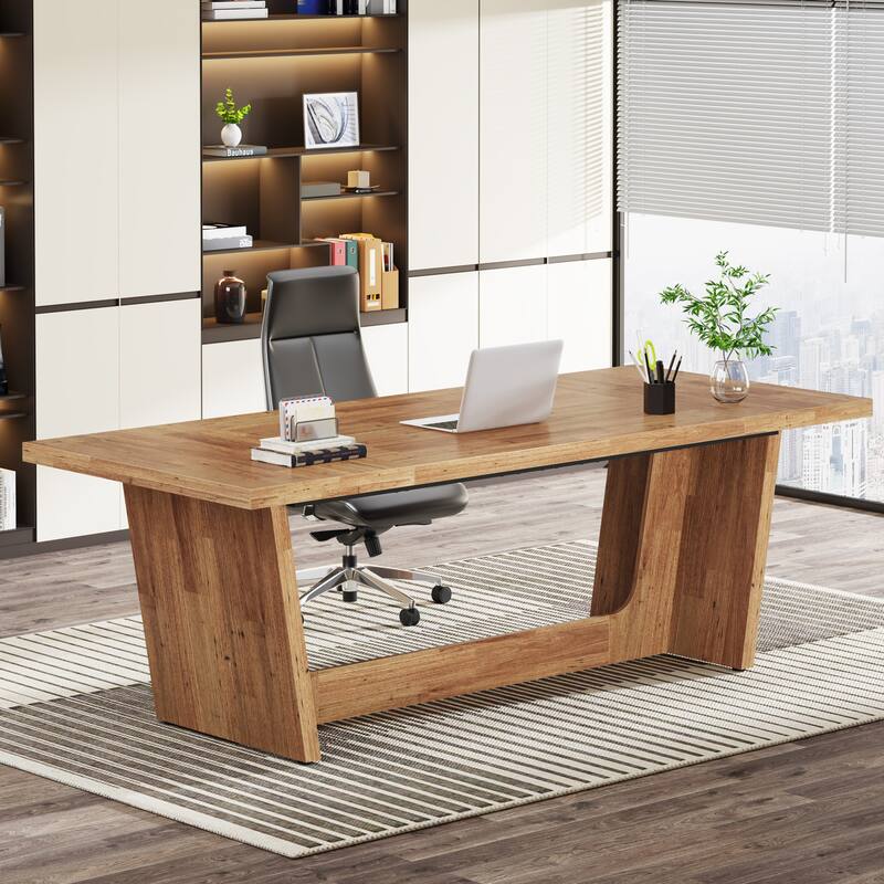 70.87" Large Executive Desk, Wood Computer Table for Office, Brown