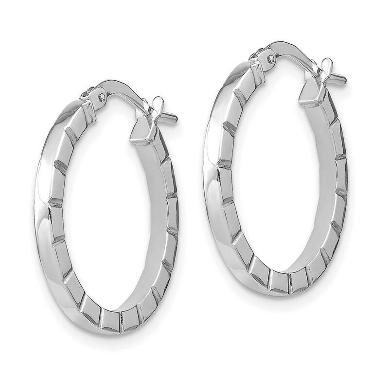 Curata 14k White Gold Small Striped Edge Hoop Earrings - 21x20.15mm