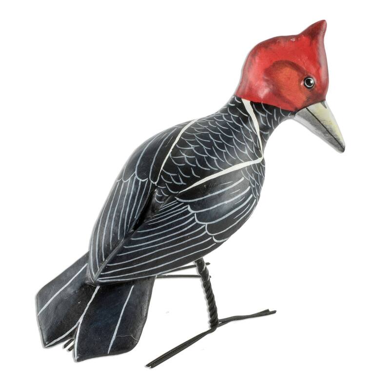 NOVICA Ceramic figurine, 'Helmeted Woodpecker' - 16 cm L x 5 cm W x 12 cm D