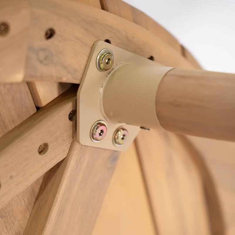 Roomfitters Verona Outdoor Round Acacia Wood Coffee Table with Tapered Legs, Rustic Natural Finish