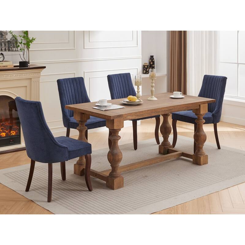 GDF Studio- Rayon Linen Upholstered Dining Chair with Wood Curved Legs, Set of 2