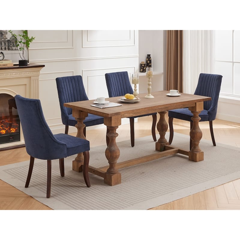 Modern Linen Kitchen Dining Chair with Bent Wood Legs, Set of 2