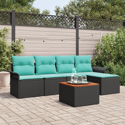 vidaXL 6 Garden Sofa Set with Cushions Black Poly Rattan - 98.8 x 46.1 x 27.2