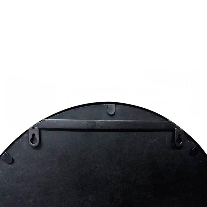 Oval Metal Wall Mirror with Framed Edges and Wooden Backing