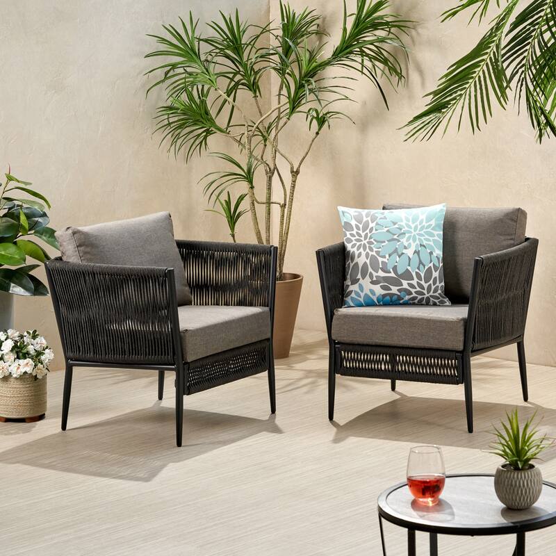 2 Piece Outdoor Patio Furniture Set Woven Rope Club Chair with Cushion