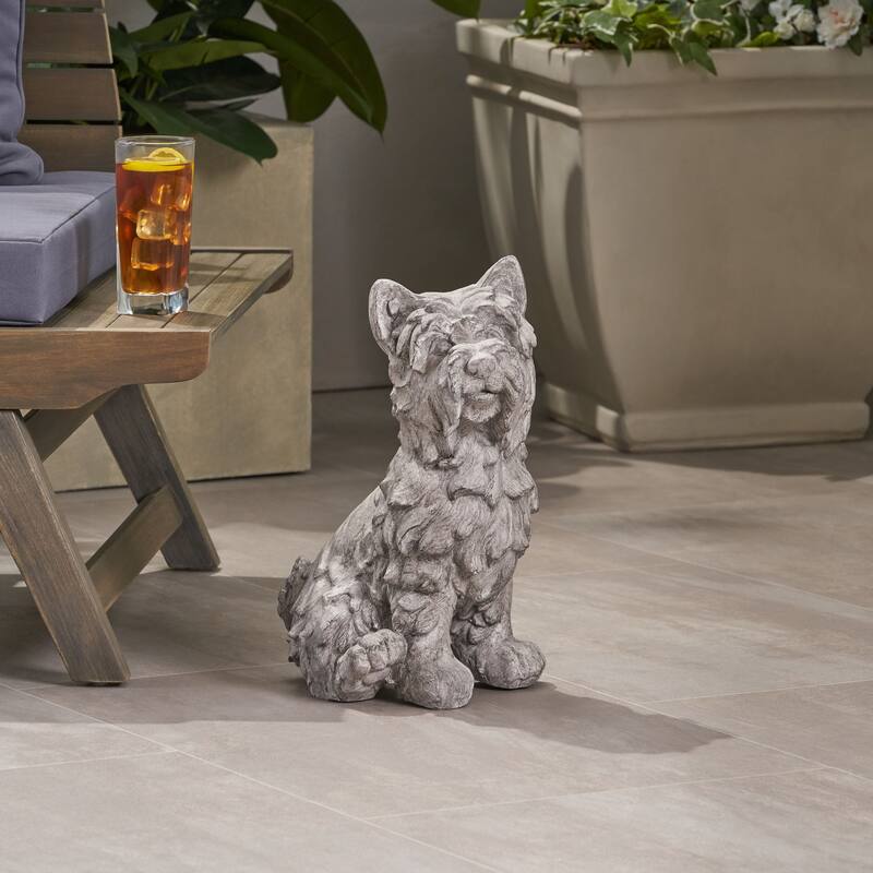Roomfitters Cricket Dog Cast Stone Garden Statue, 15-Inch Terrier Puppy Sculpture in Lightweight Concrete, Antique Gray - Antique Gray