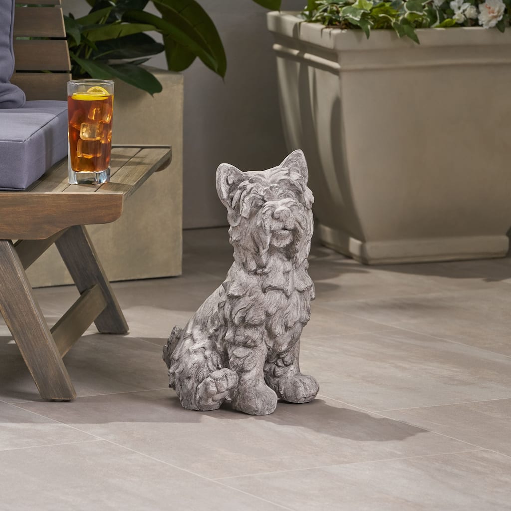 Roomfitters Cricket Dog Cast Stone Garden Statue, 15-Inch Terrier Puppy Sculpture in Lightweight Concrete, Antique Gray