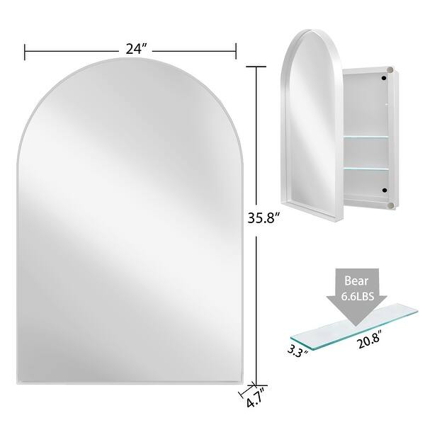 dimension image slide 0 of 2, White Arched Recessed Mirror Cabinet Bathroom Storage Vanity Cabinet
