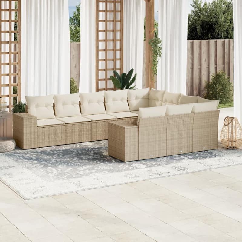 vidaXL Patio Sofa Set with Cushions Outdoor Conversation Furniture Poly Rattan