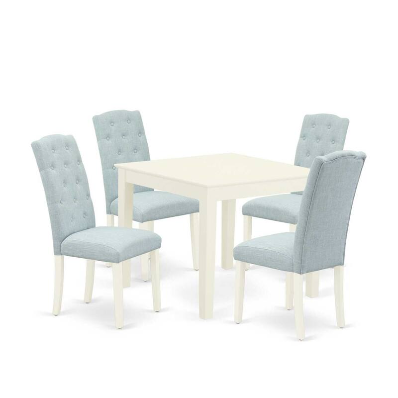 HomeStock 5-Pc Linen White Finish Solid Wood Top - Square Dining Room Set - Seats 4