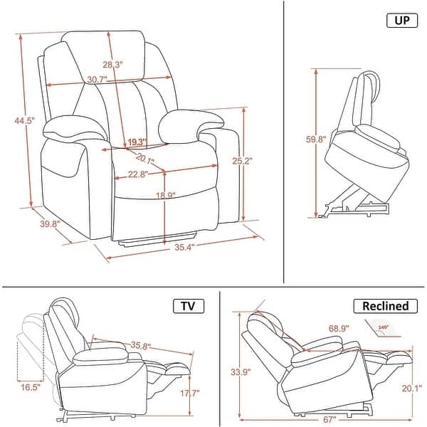 dimension image slide 3 of 4, Mcombo Large Power Lift Recliner Leather Chair with Massage Heat