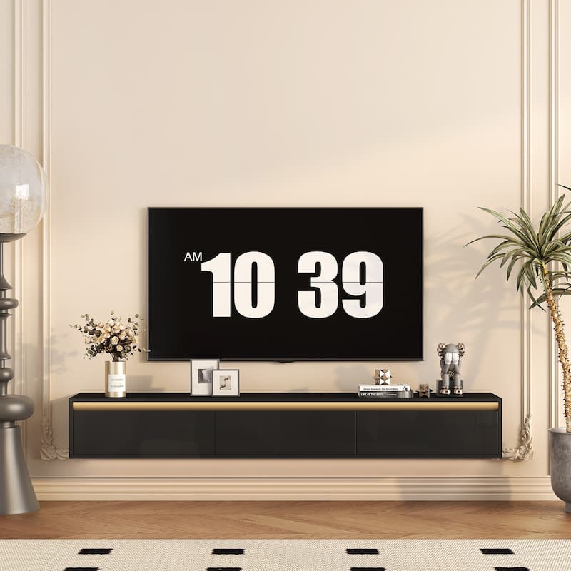 Floating TV Stand Wall Mounted TV Shelf with Power Outlet