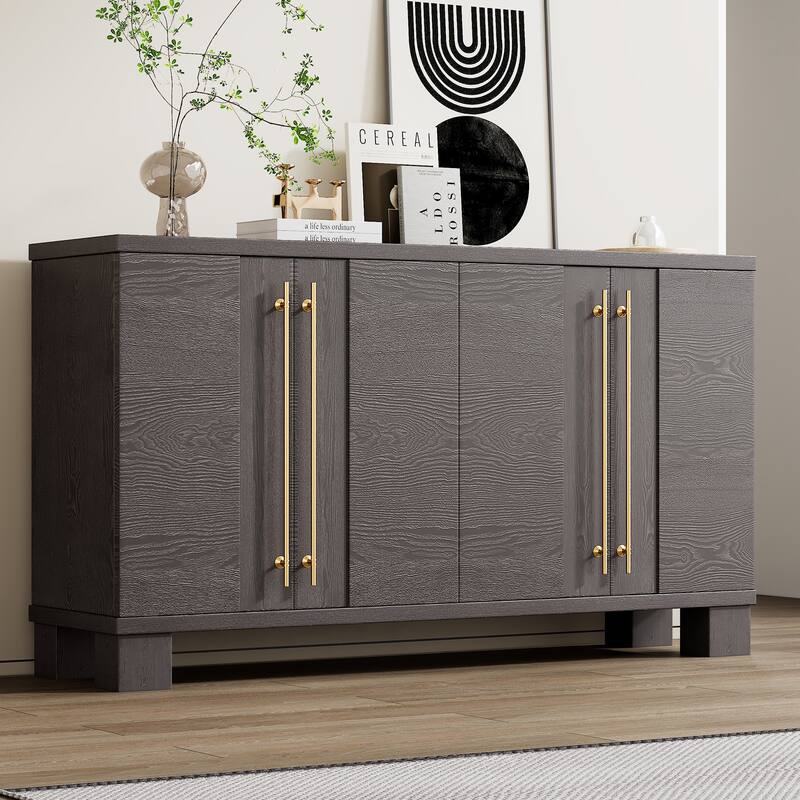 Wood Sideboard with Adjustable Shelves and Gold Handles