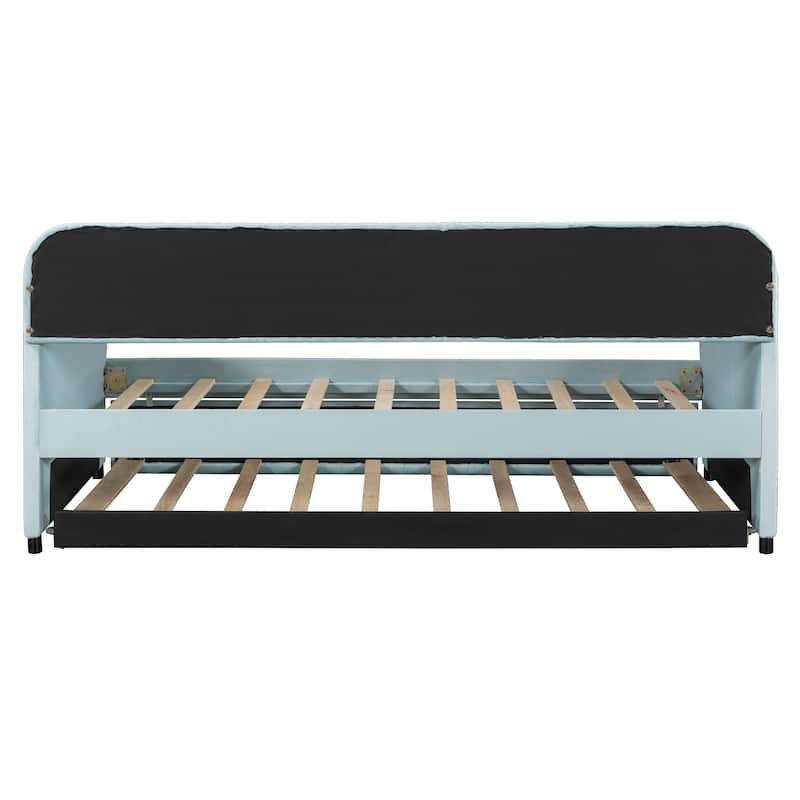 Roomfitters Twin Size Upholstered Daybed with Trundle, Velvet Fabric Sofa Bed with Wood Slats