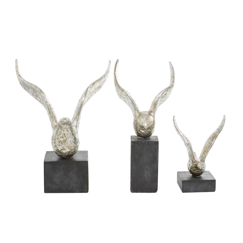 Silver Polystone Handmade Bird Decorative Sculpture (Set of 3) - S/3 14", 9", 14"H