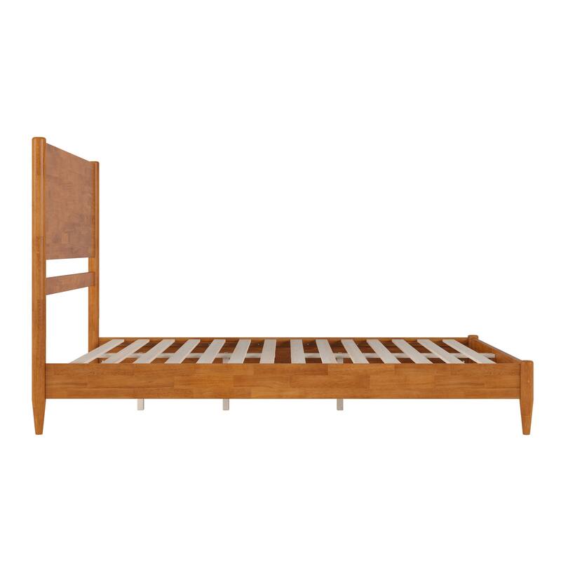 Solid Wood Low Profile Platform Bed - Modern Bedroom Bed Frame - Light Toffee Finish