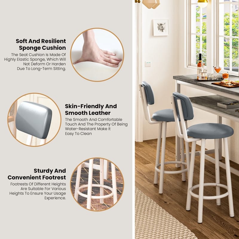 3-Piece Dining Room Table Set with 2 Upholstered Bar Stools, Modern Farmhouse Bar Table Set for 2 with Multiple Tier Shelves