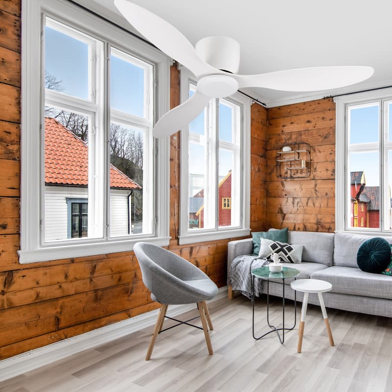 Sofucor 40/42/52 Inch Flush Mount Low Profile Ceiling Fans with Lights and Remote,3 ABS Blades,for Bedroom Patio