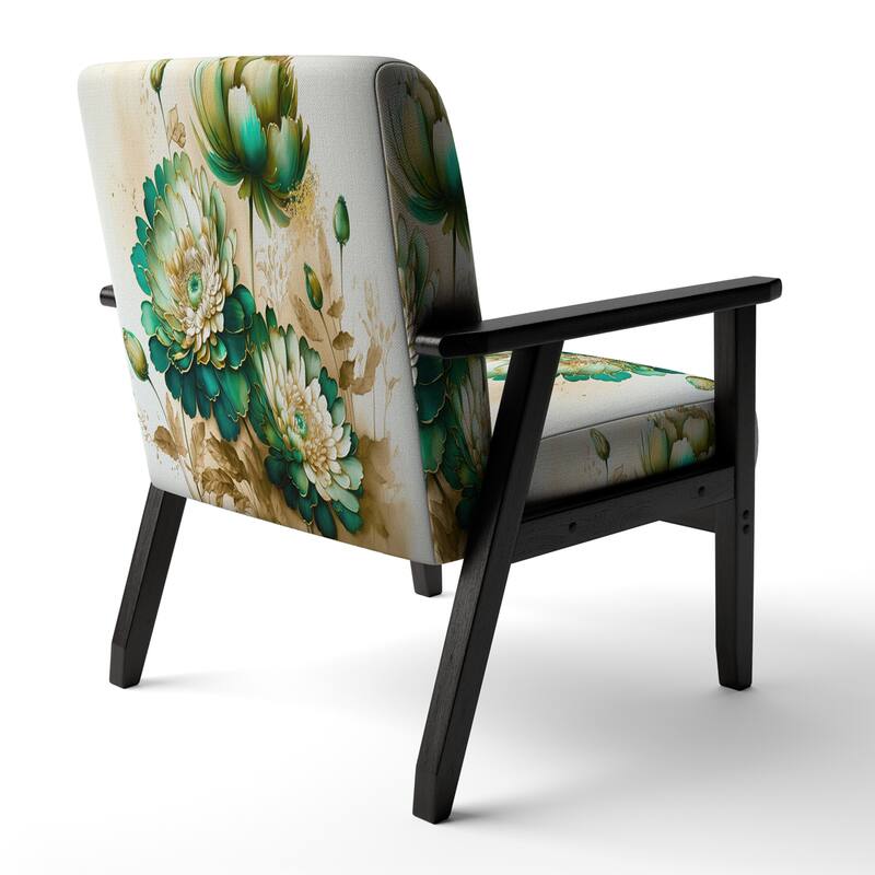 Designart "Green Blooming Daisy I" Upholstered Floral & Botanical Accent Chair and Traditional Arm Chair - Multiple Color