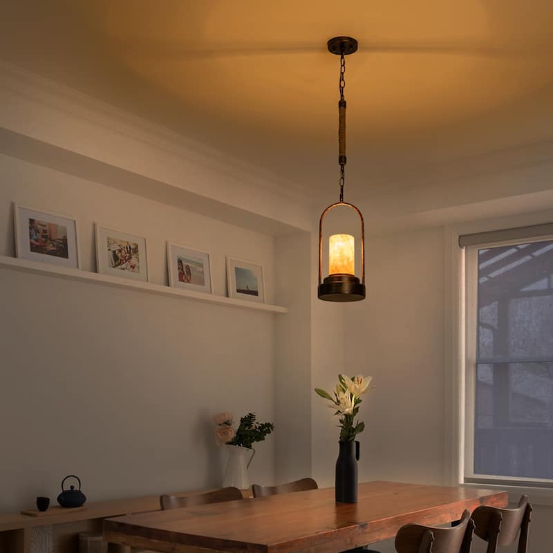 Retro Industrial Iron Pendant with Alabaster Candle Shade