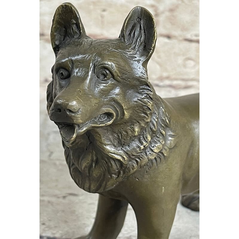 German Shepherd Puppy Imitative Dog Bronze Figurine Figure Sculpture Collectible 6 Inches X 9 Inches