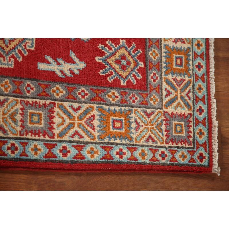 Kazak Oriental Accent Rug Hand-Knotted Geometric Red Wool Carpet - 2'9"x 4'1"