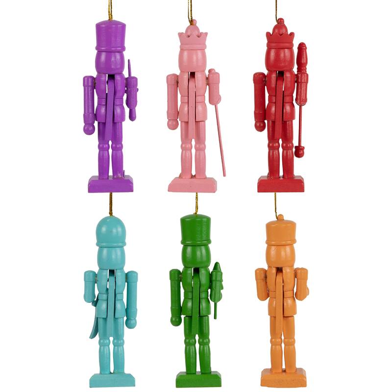 Nutcracker Wooden Christmas Ornaments - 5" - Multicolor - Set of 6