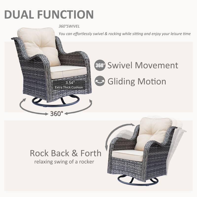 Gray Rattan Outdoor Patio Conversation Sets with Swivel Rocker Chairs