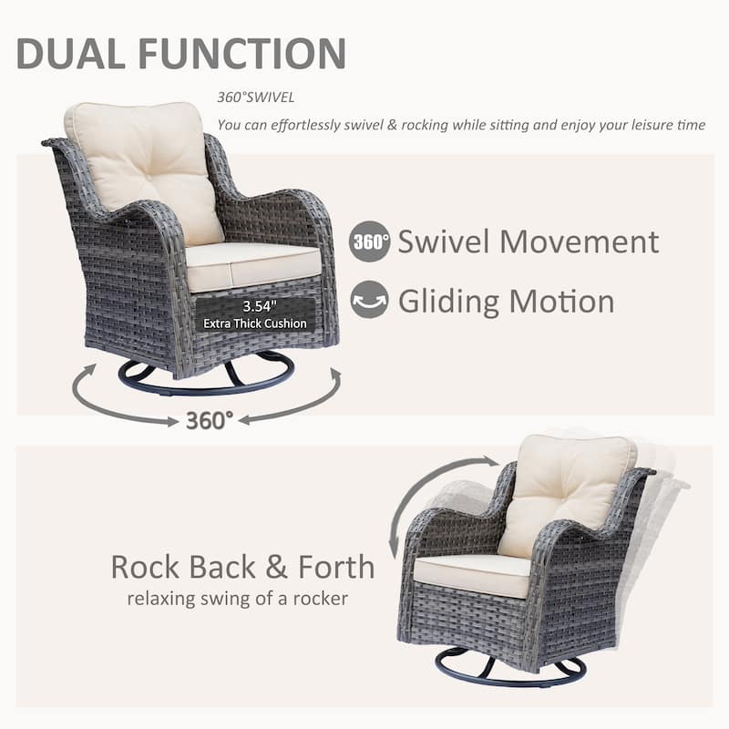 Outdoor Patio Wicker Furniture Swivel Rocker Chairs Set with Cushions