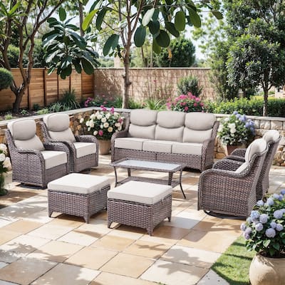 Outdoor Patio Sofa Swivel Chair with 6-Inch Thick Cushions Set