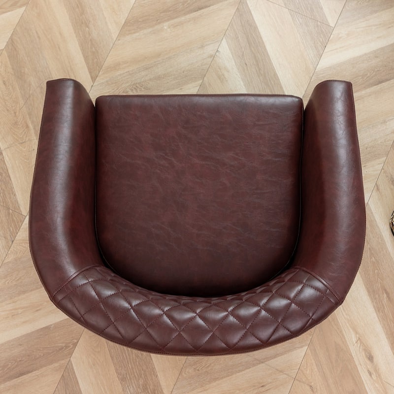 KINWELL PU Leather Tufted Barrel Chair Club Armchair with Nailheads