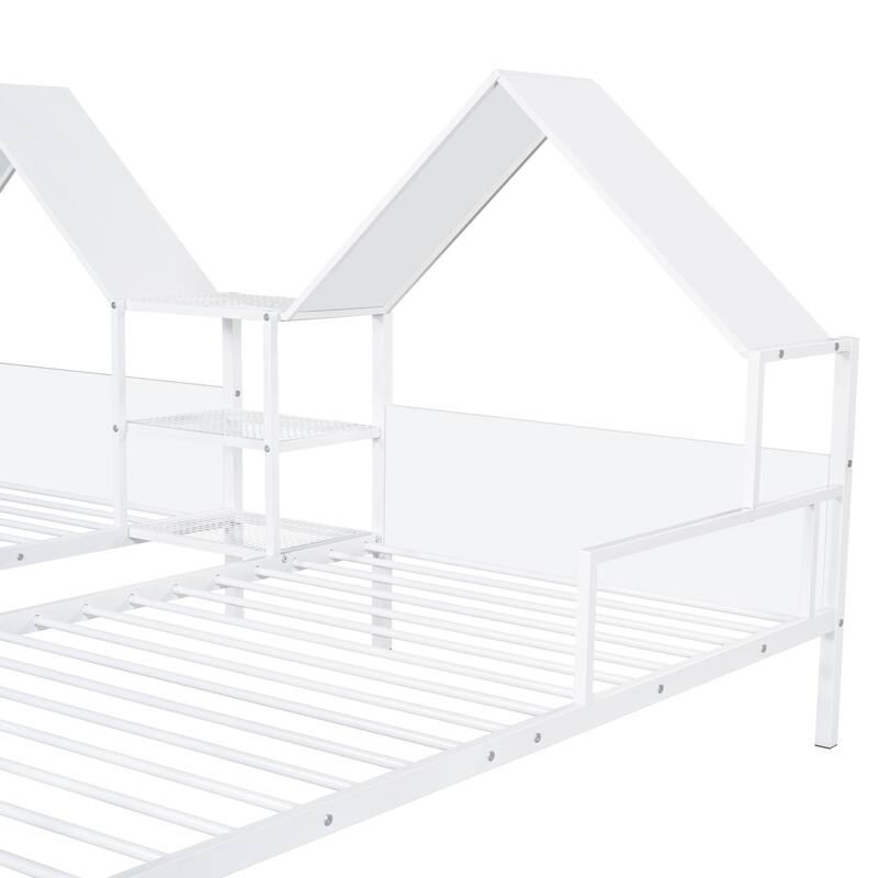 Merax Metal Double Twin Size Platform Bed with a Built-in Nightstand