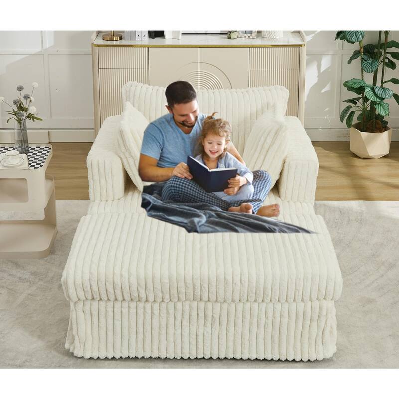 47.7'' Corduroy Deep Seat Upholstered Daybed with Movable Ottoman
