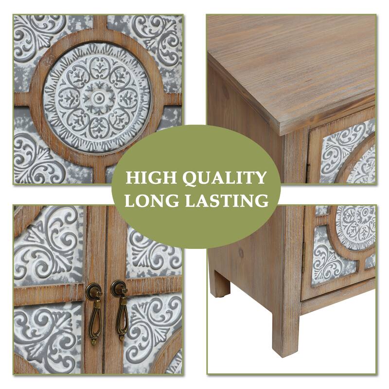 Floral Lattice Metal 2-Door Farmhouse Pine Wood Storage Cabinet - 31.9" H x 31.5" W x 15.7" D