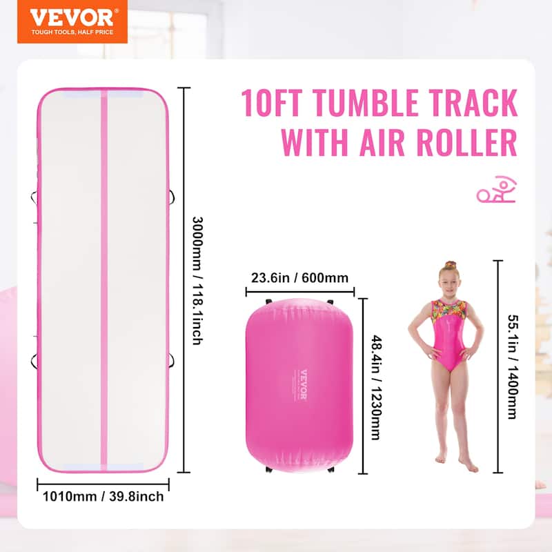 VEVOR Inflatable Gymnastics Air Mat Set Tumble Track with Electric Pump for Home Use/Gym/Yoga/Beach/Park/Water - 118.1×39.8inch