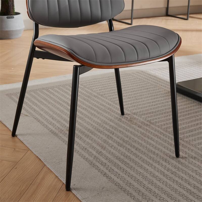 Set of 2 Modern Upholstered Seat Leather Dining Chairs with Metal Legs