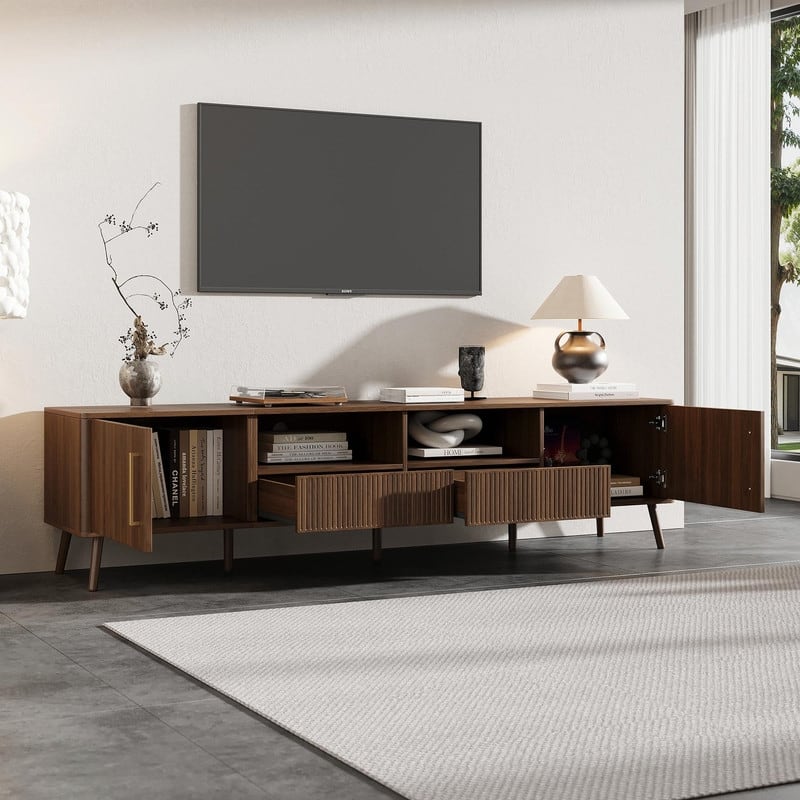 78" TV Stand for TVs up to 85", Modern Entertainment Center with Soft-Close Doors & Open Shelf