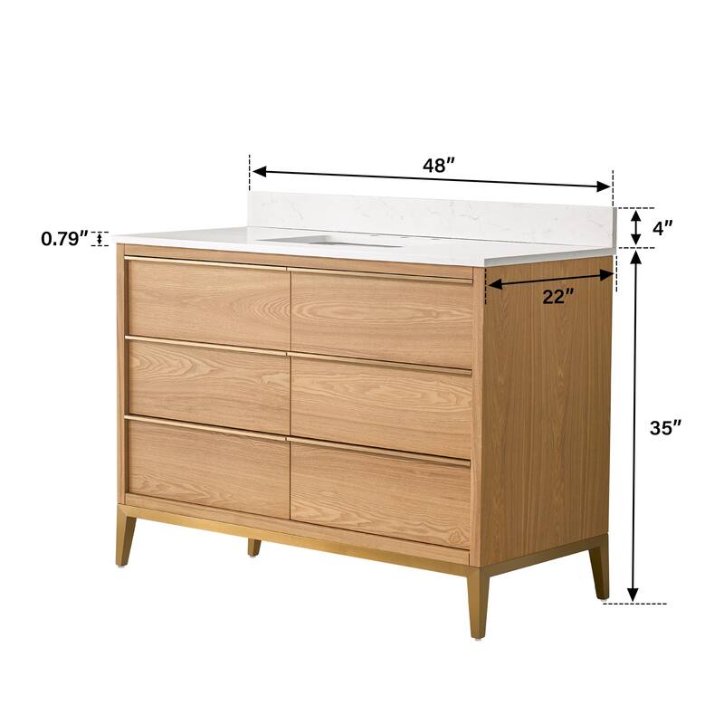 36"/48"/60" W Width Solid Wood Bathroom Vanity with Stain-resistant Carrera White Quartz Top and Sink