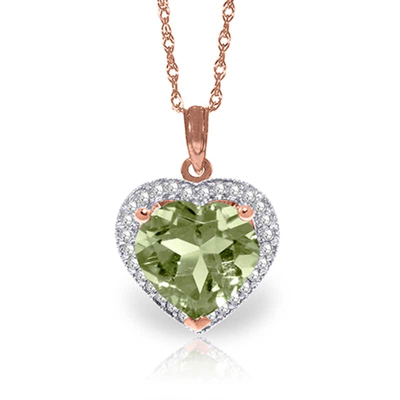 3.39 Carat 14K Solid Gold Elizabeth Green Amethyst Diamond Necklace - 16 Inch - Rose