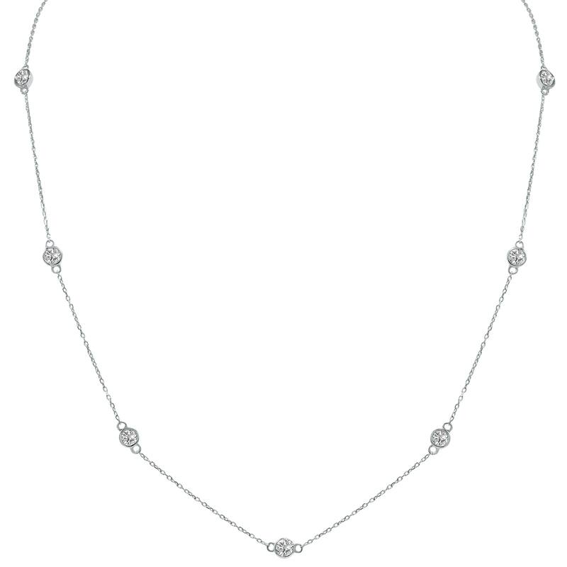 Marquee 1.50 Carat TW Bezel Set Lab Grown Diamond Station Necklace in 14K White Gold