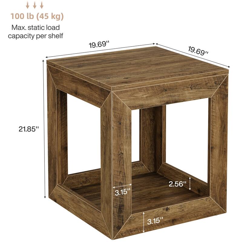 2-Tier Wooden Square End Table for Living Room, Bedroom, Farmhouse Style