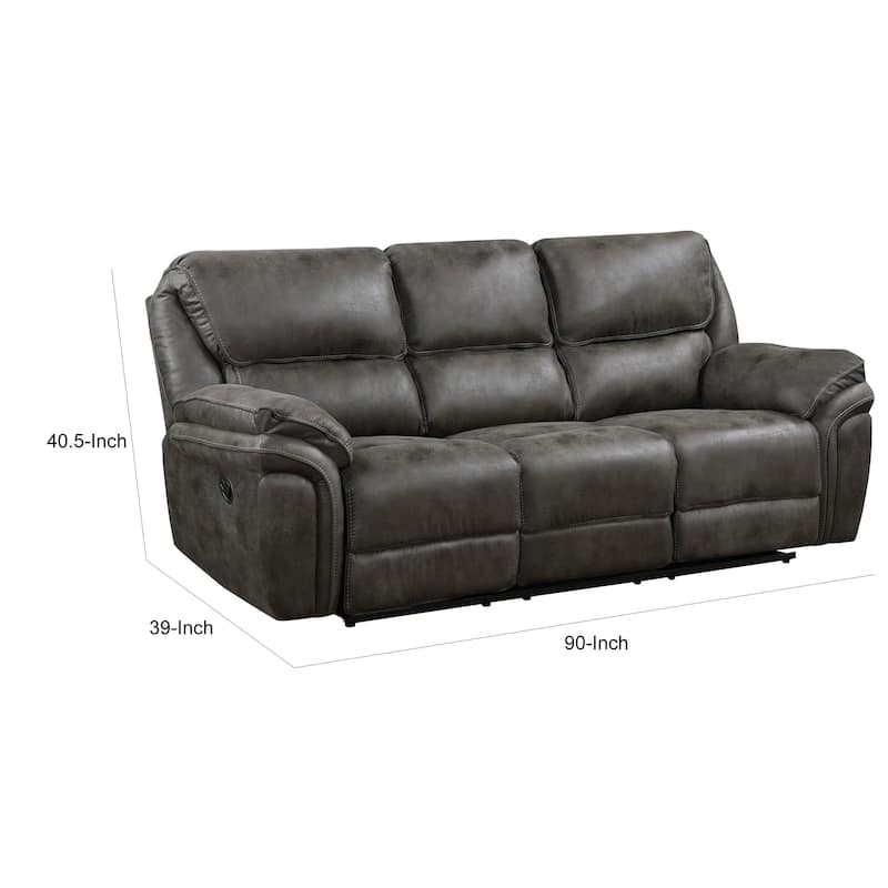 Tony 90 Inch Double Manual Recliner Sofa, Gray Microfiber, Solid Wood