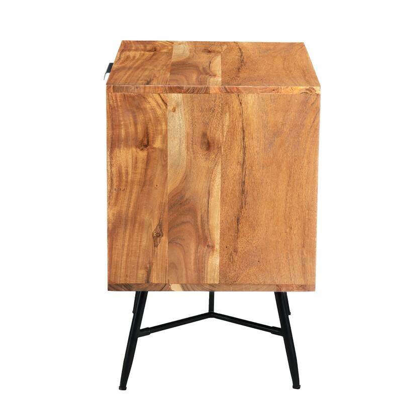 Natural Brown/Black 2 Drawer 23.5 in. W Nightstand with Angled Legs