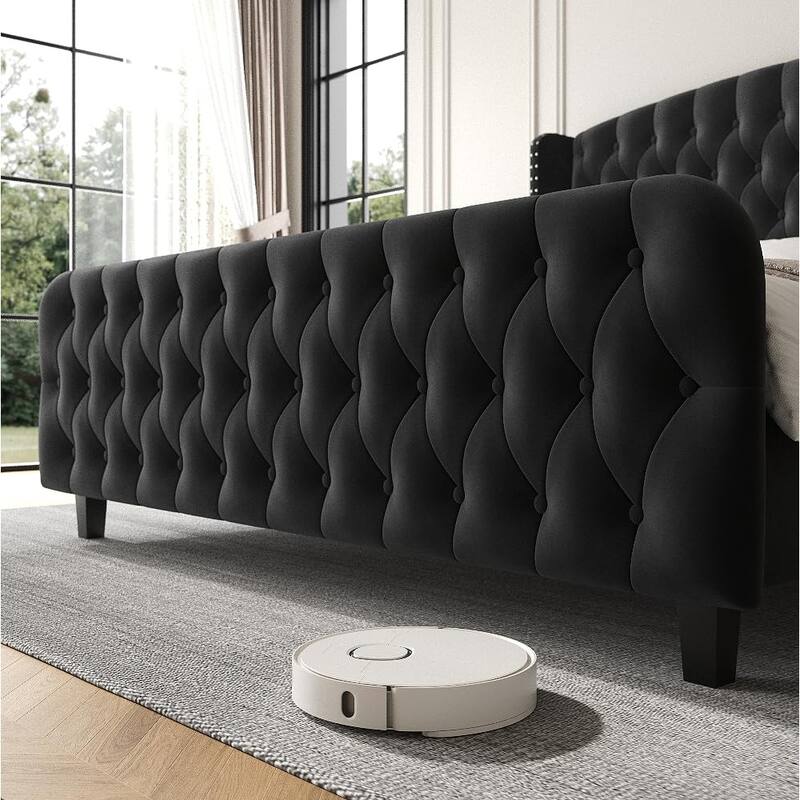 51" Tall Queen Size Bed Frame with Deep Button Tufted Wingback Headboard and Footboard