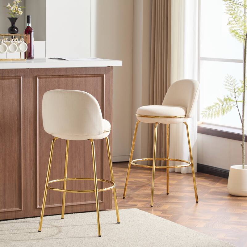 Christopher Knight Home - Rio Claro 37.75" Gold Metal Barstool Set with Beige Upholstery for Kitchen Island or Home Bar