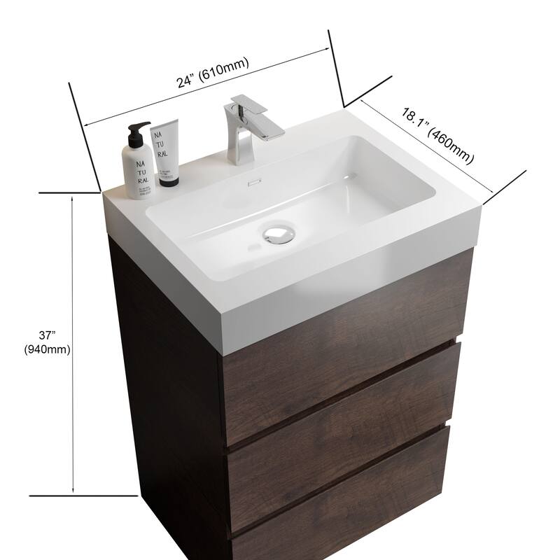 Contemporary 36" Alice Freestanding Bathroom Vanity with Ergonomic Handle-Free Design, Eco-Friendly Construction